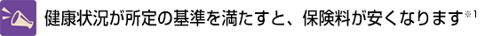 健康状況が所定の基準を満たすと、保険料が安くなります※1